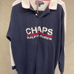 Chaps Ralph Lauren Navy Polo Shirt color blocked long sleeve large Rugby Mens